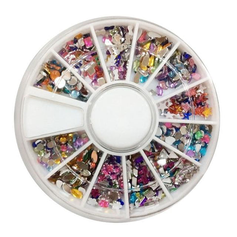 12 Styles Mixed Color 3D Nail Art Tips Black Gems Crystal Glitter Rhinestone DIY Nail Decoration Kits