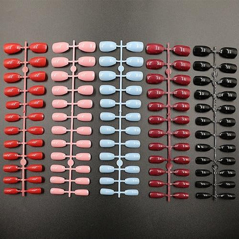 120pcs Short False Nails Full Cover Stiletto Coffin Fake Nails ABS Artificial Tips Nail Art Decorations Women Made up