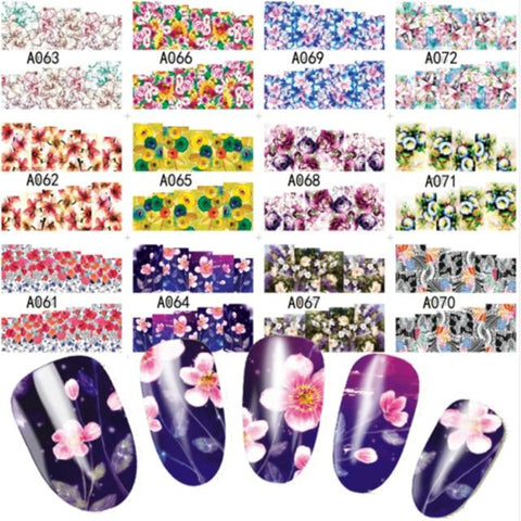 12Designs/sheet Lot Water Decal Transfer Nail Art Nail Stickers Slider Full Cover Sun Flower Daisy Lily Jasmine Primrose