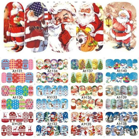 12PCS Christmas Snowman Tree Boots Bells Deer Water Transfer Nail Art Sticker Decal Slider Manicure Wraps Tool Tips JIA1129-1176