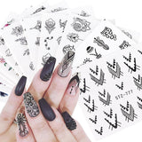 12pcs Water Decals Floral Jewelry Nail Stickers Black Geometry Hollow Designs Nail Wraps Slider Decoration Manicure JISTZ766-778