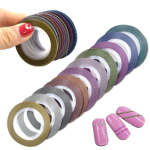 12pcs/lot 1mm 12 Colors Glitter Nail Striping Tape Line For Nails DIY Decoration Nail Art Stickers Beauty Accessories BENC392
