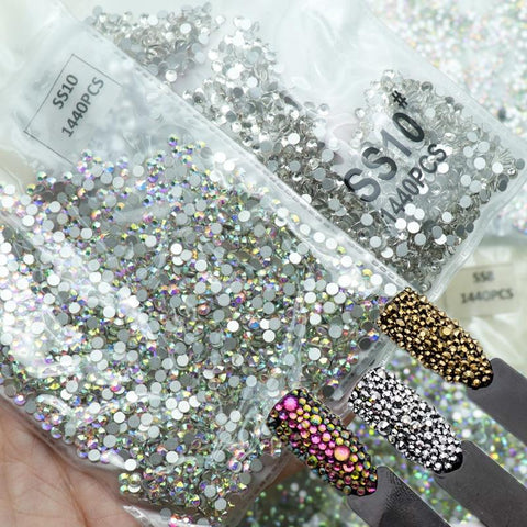 1440pcs Glass 3D Rhinestones For Nail Art Design Gems Nail Decorations Crystal Strass AB Stones SS3-SS10
