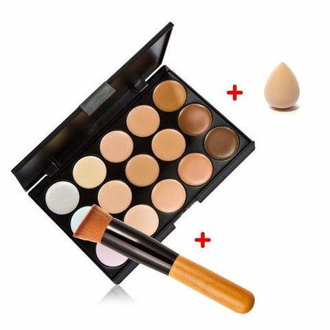 15 Color Contour Face Makeup Concealer Palette Corrector Make up Base Pallete + Sponge Puff + Powder Brush Set Cosmetic