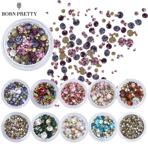 16 Patterns Nail Crystal Rhinestones Set Multi-size Sharp Bottom Mixed Color Nail Art 3D Decoration Manicure DIY