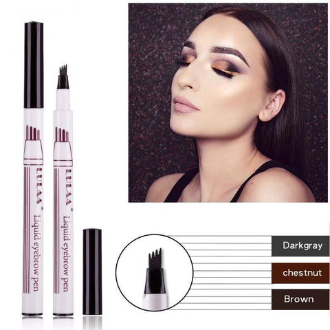 1PC 3 colors Eyebrow Pencil Waterproof Fork Tip Eyebrow Tattoo 4 Head Pen  Fine Sketch Liquid Eyebrow Enhancer Dye Tint Pen