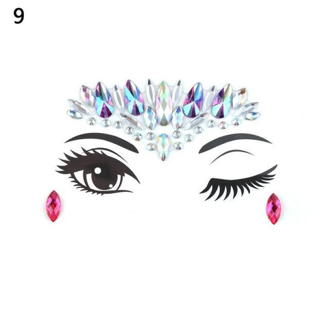 1PC Christmas DIY Eyebrow Face Body Art Adhesive Crystal Glitter Jewels Festival Party Eye Tattoo Stickers Makeup Xmas Decor