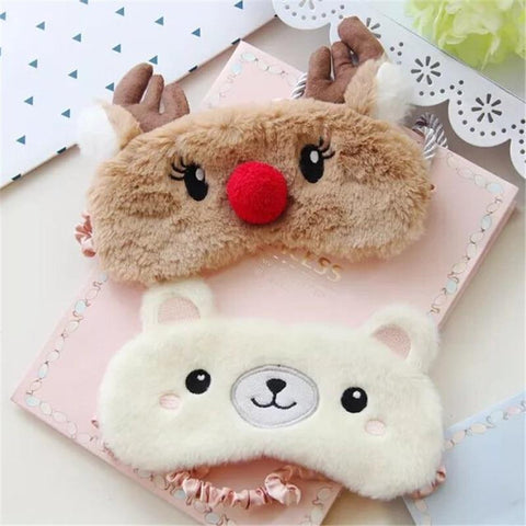 1PC Christmas Deer cute animal eye cover Plush Fabric Sleeping Mask comfort sleep band Eyepatch Winter Cartoon nap sleep mask