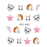 1PCS Fashion Harajuku Retro Animal Cat Flora Flower Water Transfer Nail Art Sticker Decal Slider Manicure Tool Tips JISTZ501-512