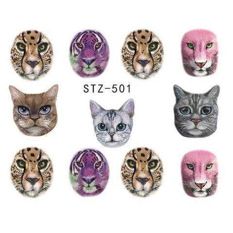 1PCS Fashion Harajuku Retro Animal Cat Flora Flower Water Transfer Nail Art Sticker Decal Slider Manicure Tool Tips JISTZ501-512