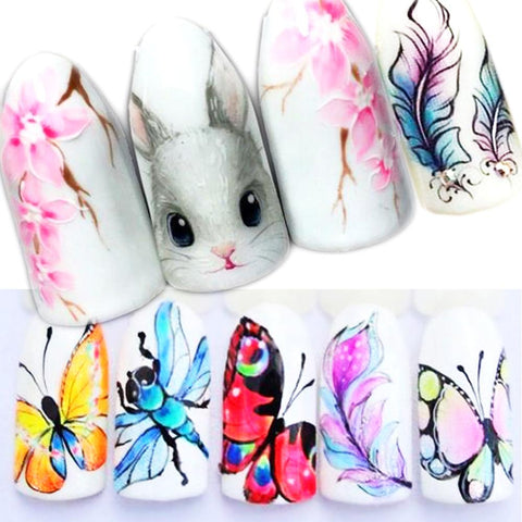 1PCS Fashion Harajuku Retro Animal Cat Flora Flower Water Transfer Nail Art Sticker Decal Slider Manicure Tool Tips JISTZ501-512