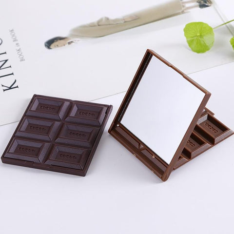 1PCS New Foldable Cute Mini Makeup Mirror Chocolate Cookie Shaped Square Pocket Mirror Glass+Plastic Women Girl Lovely