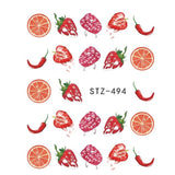 1PCS Summer Harajuku Element Fruit Retro Cake Lace Water Transfer Nail Art Sticker Decal Slider Manicure Tool Tips JISTZ489-500