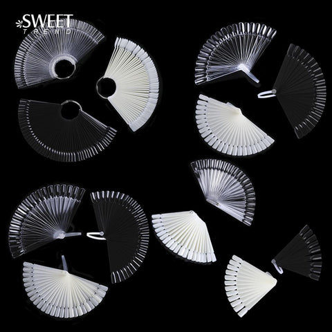 1Set Black/Natural/Transparent Fan Shaped False Nail Tips Practice Display Tools Polish UV Gel Fake Sticker Nail Art Tips LA386