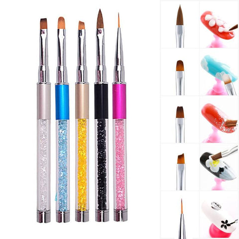 1pc Nail Art Brush Rhinestone Acrylic Pen Carving Nails Tips Painting Poly Gel Tool Liner French Manicure Accessories New Design