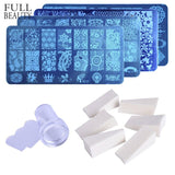 1pc Nail Stamping Plate+8pc Gradient Sponge+1pc Clear Jelly Silicone Stamper Scraper Steel Stencils Set Nail Art Template CH804