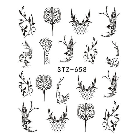 1pcs Black Flower Nail Sticker Water Decals Hollow Tattoo Flora Wings Stencils for Nail Art Decoration Sliders Manicure BESTZ647