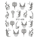 1pcs Black Flower Nail Sticker Water Decals Hollow Tattoo Flora Wings Stencils for Nail Art Decoration Sliders Manicure BESTZ647