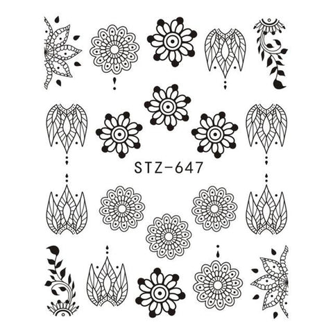 1pcs Black Flower Nail Sticker Water Decals Hollow Tattoo Flora Wings Stencils for Nail Art Decoration Sliders Manicure BESTZ647