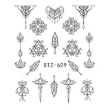 1pcs Black Flower Nail Sticker Water Decals Hollow Tattoo Flora Wings Stencils for Nail Art Decoration Sliders Manicure BESTZ647