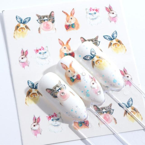 1pcs Flamingo Nail Stickers Water Decals Cute Animals Rabbit Owl Wraps Flora Watermark Adhesive Decoration Manicure BESTZ659-673