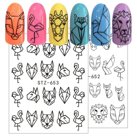 1pcs Nail Art Water Transfer Sticker Hollow Tattoo Decals Geometry Flamingo Dog Slider Adhesive Decoration Manicure BESTZ651-654