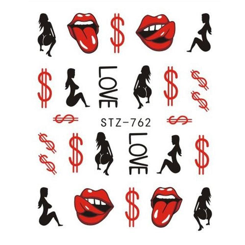1pcs Nail Stickers Sexy Lips Cool Girl Water Decals Wraps Cartoon Sliders For Nail Decoration Manicure Colorful Tip BESTZ756-763