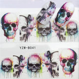 1pcs Skull Nail Water Transfer Decals Nail Art Sticker Black Flowers Watermark Adhesive Sliders Wraps Decoration Manicure