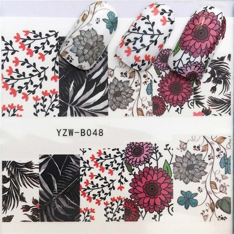 1pcs Skull Nail Water Transfer Decals Nail Art Sticker Black Flowers Watermark Adhesive Sliders Wraps Decoration Manicure