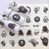 1pcs Skull Nail Water Transfer Decals Nail Art Sticker Black Flowers Watermark Adhesive Sliders Wraps Decoration Manicure