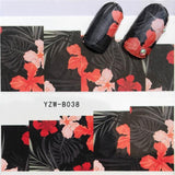 1pcs Skull Nail Water Transfer Decals Nail Art Sticker Black Flowers Watermark Adhesive Sliders Wraps Decoration Manicure
