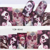1pcs Skull Nail Water Transfer Decals Nail Art Sticker Black Flowers Watermark Adhesive Sliders Wraps Decoration Manicure
