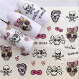 1pcs Skull Nail Water Transfer Decals Nail Art Sticker Black Flowers Watermark Adhesive Sliders Wraps Decoration Manicure