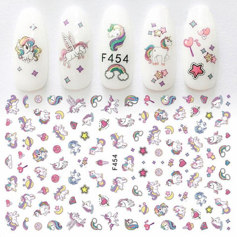 1sheet Nail Art Sticker Adhesive Unicorn Lavender Flower Pony Cross 3d Manicure Decoration Wraps Nails Tips Decal New Design