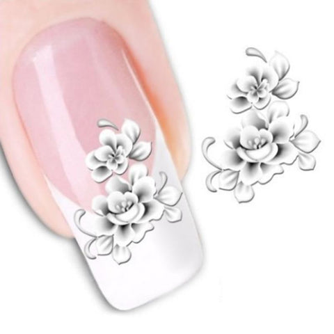 1sheets Fashion White Flower Beauty Polish Items Nail Art Decals French Tips Water Transfer Tattoos Stickers Nail Tool LASTZ