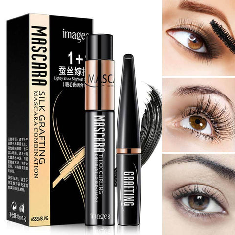 2 Pcs Mascara Silk Fiber Set Waterproof Makeup Eyelash Extension Lash Mascara Kit Eyelash Extension Silk Fiber Mascara