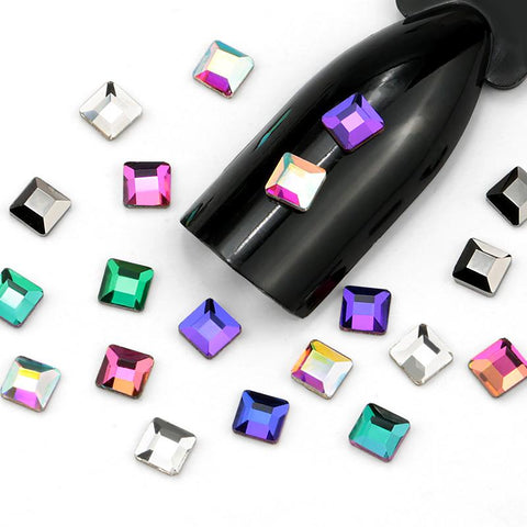 20 pcs Square Colorful 3mm 3D Designs Glass Nail Decorations Rhinestones For DIY Manicure Nail Art Stones Decorations