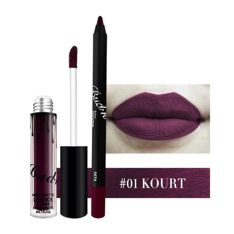 2018 Hot New Bud K Matte Liquid Lipstick+Lips Pencil Makeup Long Lasting Waterproof Lip Gloss Cosmetics Kit Batom