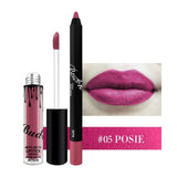 2018 Hot New Bud K Matte Liquid Lipstick+Lips Pencil Makeup Long Lasting Waterproof Lip Gloss Cosmetics Kit Batom