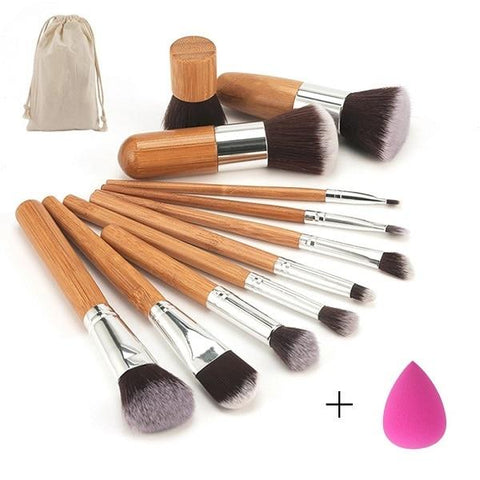 2018 New Makeup Set Professional Bamboo Handle Makeup Brushes Eyeshadow Concealer Blush Foundation Brush + Blending Sponges Puff