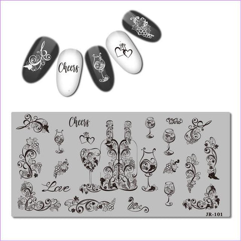 2018 Stainless Steel Stamping Plate Template Xmas Christmas Snow Tea Cup Mandala Red Wine Flower Love Easter Nail Tool JR101-110