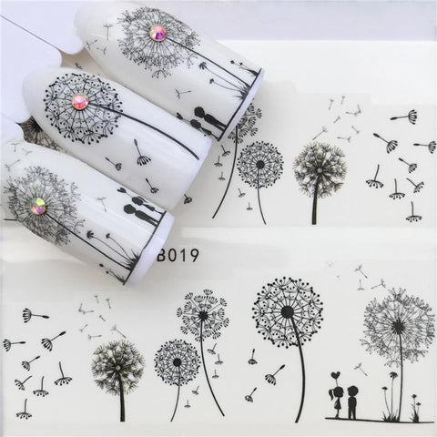 2019 Flying Dandelion Nail Art Water Decals Transfer Sticker Manicure Nail Decoration