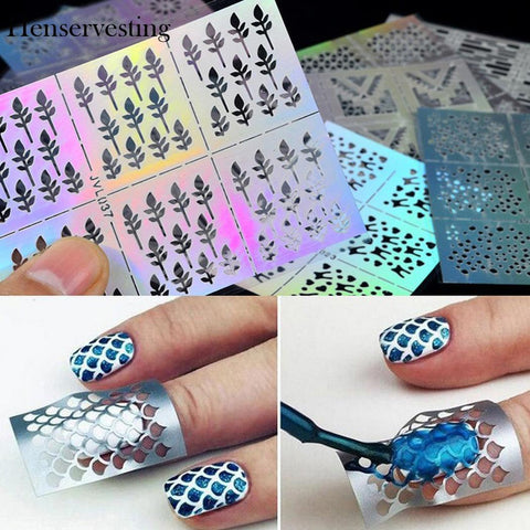 24 Type Hollow Laser Nail Art Sticker Stencil Set Gel Polish Nail Vinyl Tip Transfer Guide Template Nail Decals Stickers