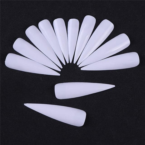 24Pcs False Nail Tips Long Cuspidal Stiletto Nail Tips White French Salon Acrylic Nail Art False Nail Tip