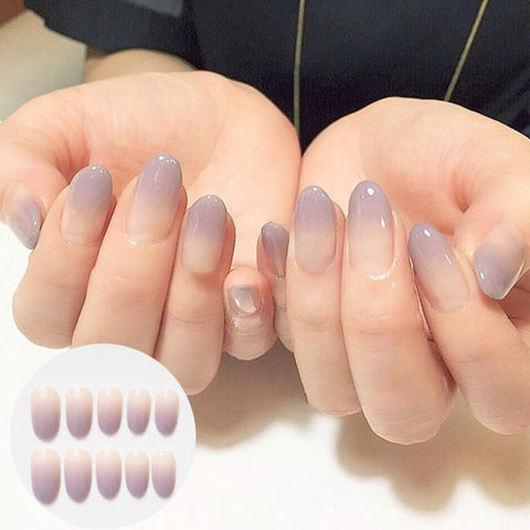 24pcs High Quality Charming Fake Nail nude purple gradient Design Nail Art False Tips Full Cover False Nails