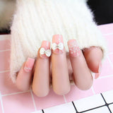 24pcs/set Cream nude pink pure color 3D fake nails Cute french false nails  with Sided adhesive Middle-long full nail tips Bride