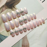 24pcs/set Cream nude pink pure color 3D fake nails Cute french false nails  with Sided adhesive Middle-long full nail tips Bride