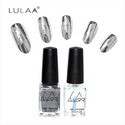 2pcs 6ml Mirror Nail Polish Metallic Lacquer Silver Nail Mirror Effect Metal Gold Nail Gel Polish Base Top Coat Nails Art Tips