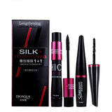 2pcs/set Black Mascara Waterproof Silk Fiber Volume Double Effect Long Lasting Lengthening Curling Eyes Makeup