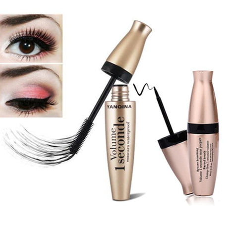 2pcs/set mascara + eyeliner makeup 3D Fiber Black Lash Eyelash Extension Liquid Waterproof Eye Makeup  seconde volume make up